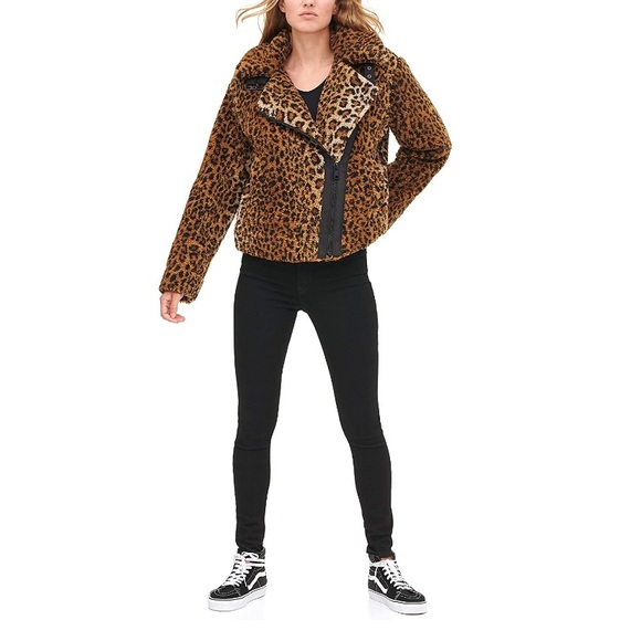 NWT Levi’s Megan Leopard Sherpa Moto Jacket XS SFH - Picture 10 of 13